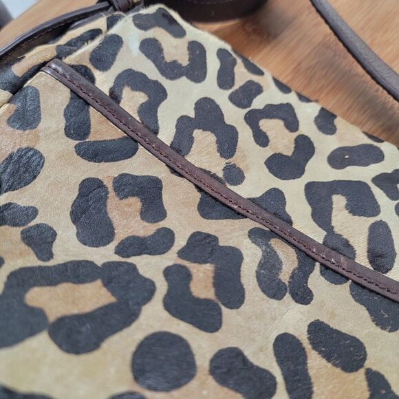 Tory Burch Leopard Crossbody City Bag Shoulder Bag Purse Brown Leather - Picture 12 of 16